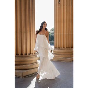 Elliatt Moss Tiered Embellished Gown White bachelorette wedding Bridal size S NW